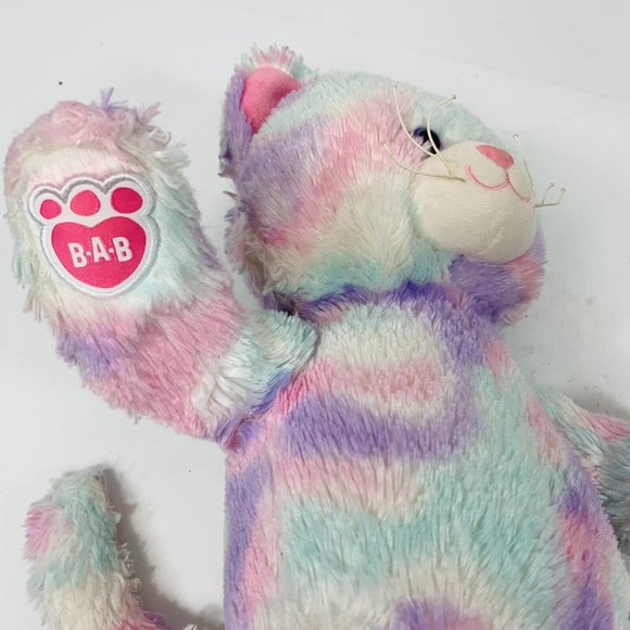 BAB Build A Bear Plush Pastel Swirl Tie-dye Kitty Cat Stuffed Meow Rainbow 16" - Picture 9 of 11